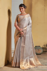 Premium Grey Golden Zari Worked Heavy Banarasi Saree